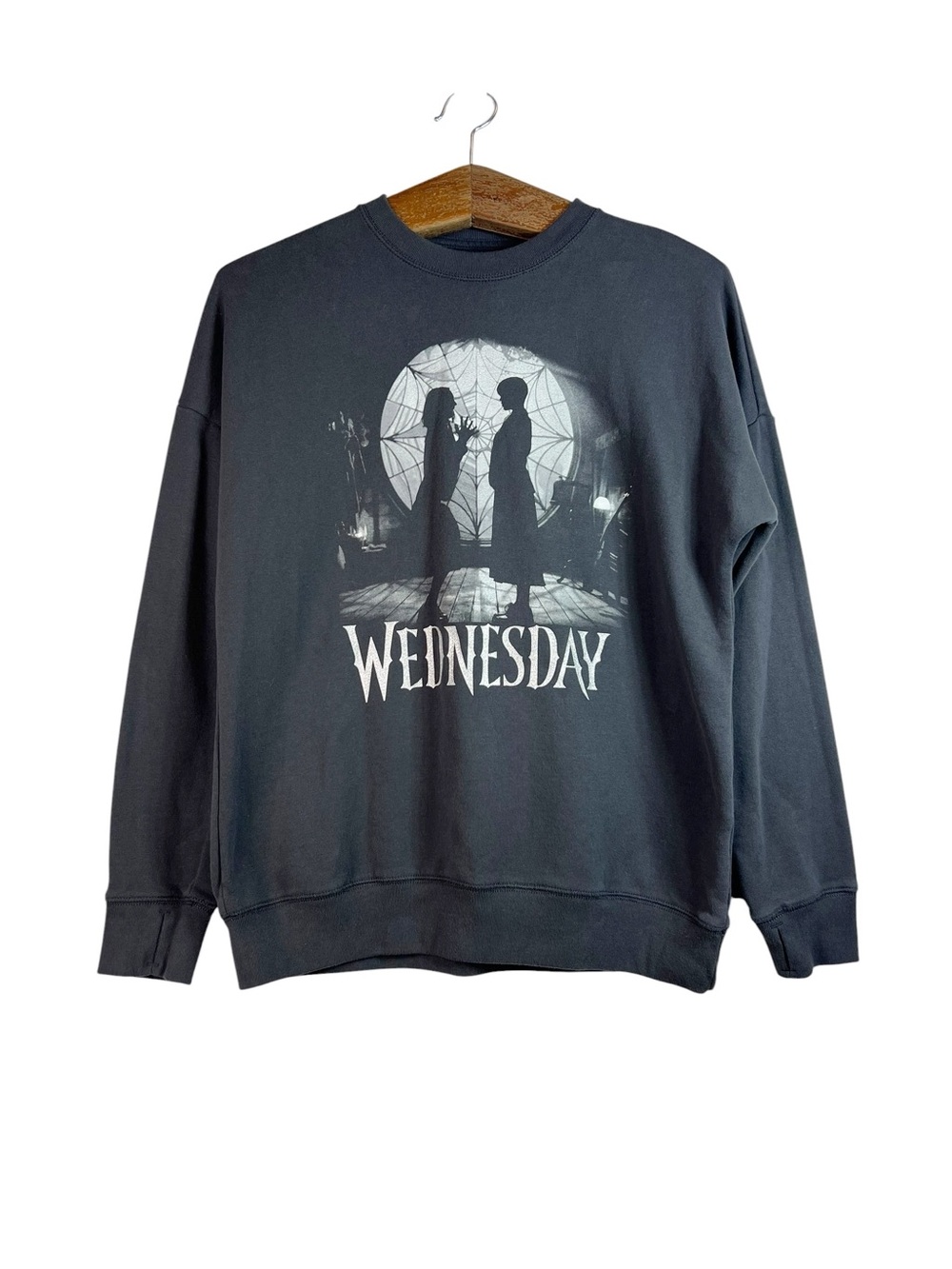 Abercrombie Kids Wednesday Dark Gray Pullover Graphic Crewneck Sweater 15/16